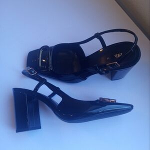 Black Patent Slingback Heels ZARA, Size 38 = US Size 7.5